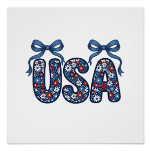 Póster Diseño vectorial patriótico de lazo floral USA_1