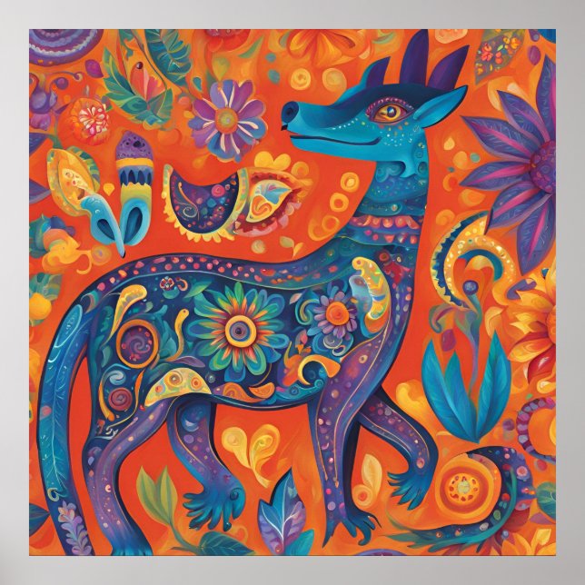 Póster Diseño vibrante de Alebrijes en México tradicional (Frente)