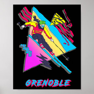 Póster Diseño vibrante de esquí con Grenoble Text Ski