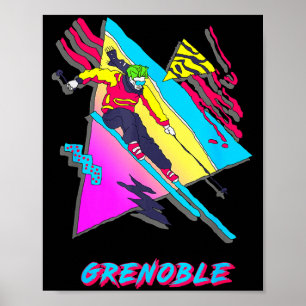 Póster Diseño vibrante de esquí con texto grenoble ski