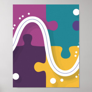 Póster Diseño vibrante de piezas de rompecabezas con líne