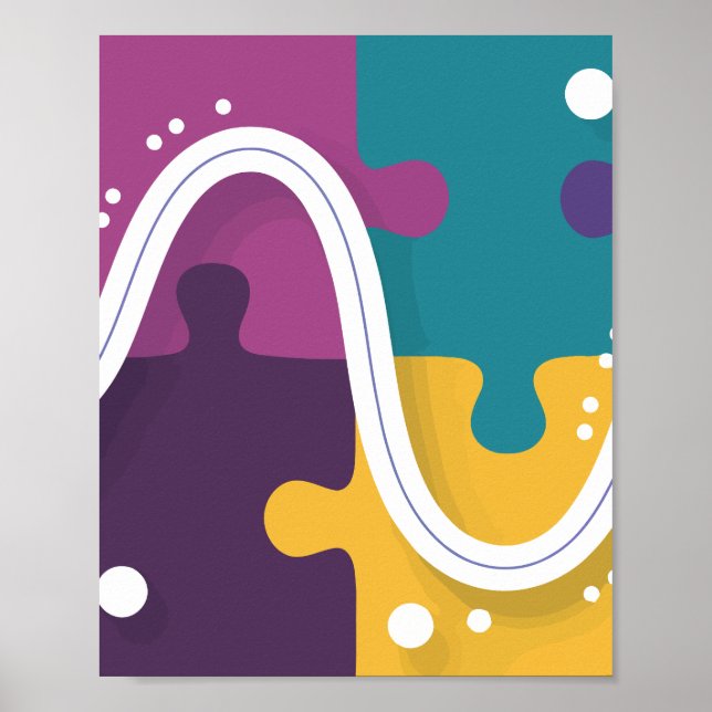 Póster Diseño vibrante de piezas de rompecabezas con líne (Frente)