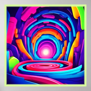 Póster Diseño vibrante de túnel geométrico neonatal