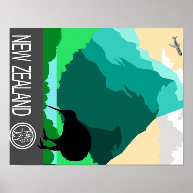 Póster Diseño vintage de Nueva Zelanda (Frente)