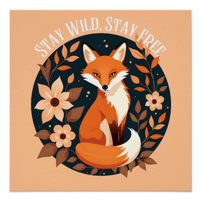Póster Diseño Woodland de Boho Fox "Stay Wild, Stay Free" (Anverso)