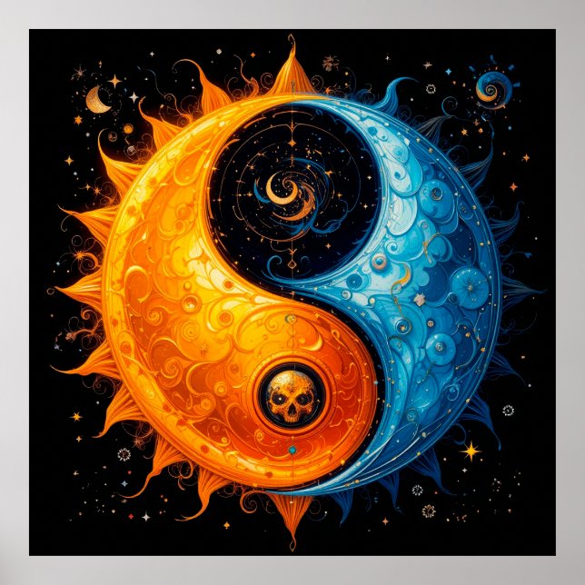 Póster Diseño Yin Yang que representa el sol y la luna (Frente)
