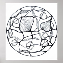 Diseño zen abstracto de hojas blanco y negro