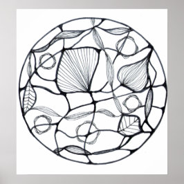 Póster Diseño zen abstracto de hojas blanco y negro