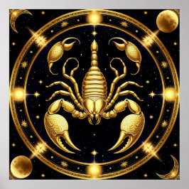 Póster Diseño Zodiacal Escorpión Dorado