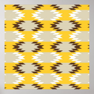 Póster Diseños Aztec Tribal Amarillo Marrón Nativo Americ