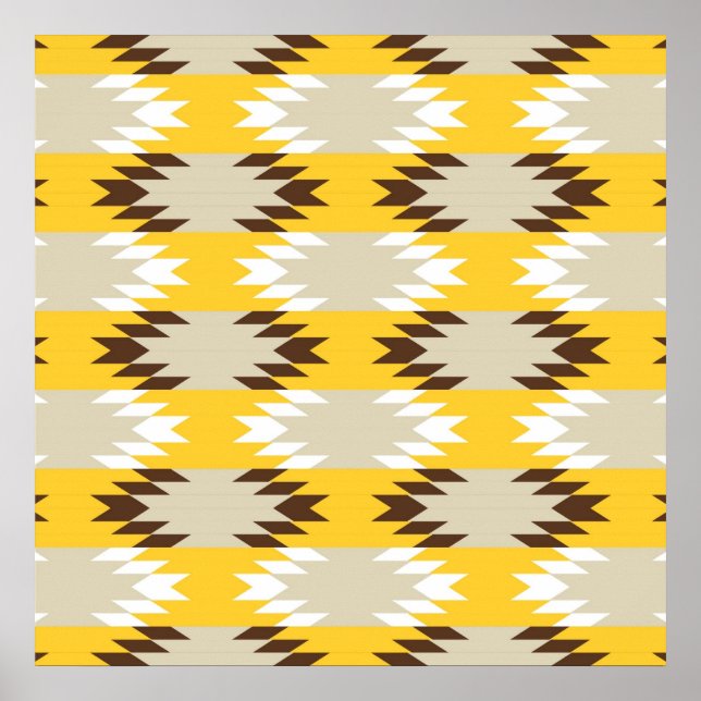 Póster Diseños Aztec Tribal Amarillo Marrón Nativo Americ (Frente)