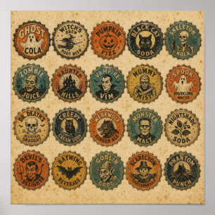 Póster Diseños de tapas de botella vintage de Halloween