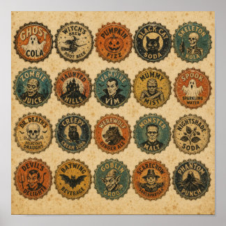 Póster Diseños de tapas de botella vintage de Halloween