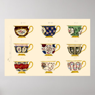 Póster Diseños de tazas de té de la era victoriana vintag