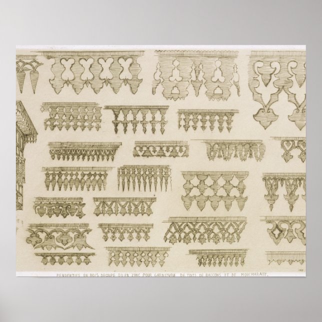 Póster Diseños islámicos de cornisa, balcón y mashrabiia (Frente)