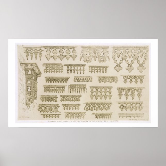 Póster Diseños islámicos de cornisa, balcón y mashrabiia (Frente)