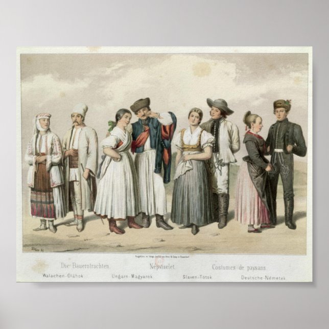 Póster Disfraces de campesinos de Rumania, Hungría, etc. (Frente)