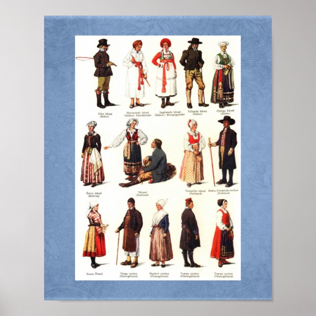 Póster Disfraces populares nacionales de Suecia (Frente)