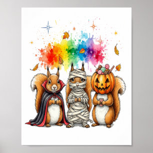 Póster Disfraz de ardillas lindas de Halloween