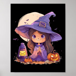 Póster Disfraz de Bruja Halloween Calabaza Siniestro Feli