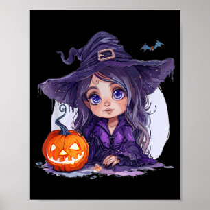 Póster Disfraz de Bruja Halloween Calabaza Siniestro Feli