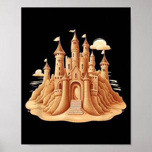 Póster disfraz de evento de castillo de arena para niños 