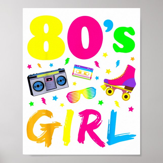 Póster Disfraz de fiesta de cumpleaños de chica de los 80 (Frente)