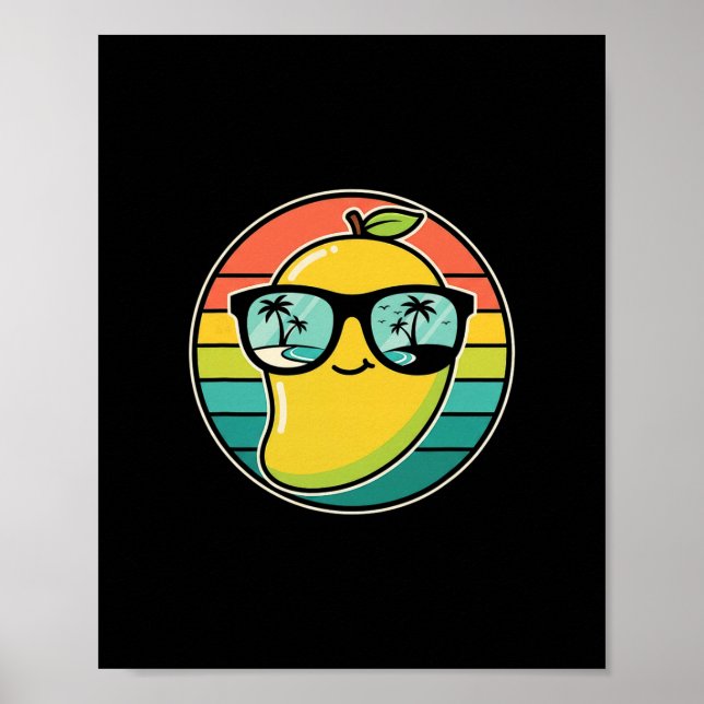 Póster Disfraz de Fruta de Mango Retro Genial Gafas de So (Frente)