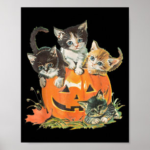 Póster Disfraz de gatito negro de Halloween vintage