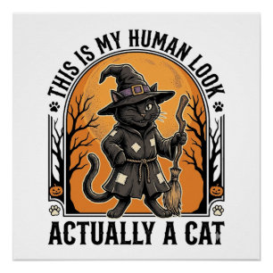 Póster Disfraz de Gato de Halloween Camiseta de Gato Bruj