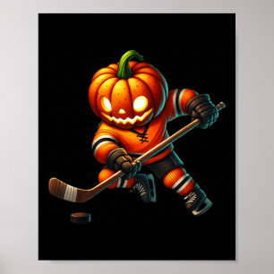 Póster Disfraz de Halloween de calabaza cara de hockey so