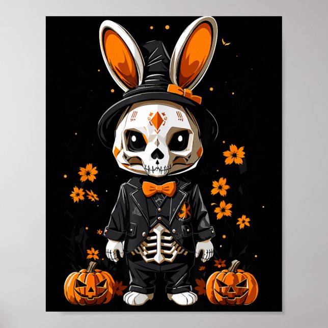 Póster Disfraz de Halloween de conejo esqueleto espeluzna (Frente)