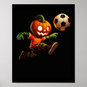 Póster Disfraz de Halloween de fútbol con cara de calabaz