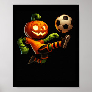 Póster Disfraz de Halloween de fútbol con cara de calabaz