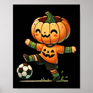 Póster Disfraz de Halloween de fútbol con cara de calabaz