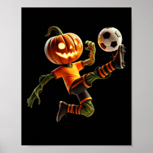 Póster Disfraz de Halloween de fútbol con cara de calabaz