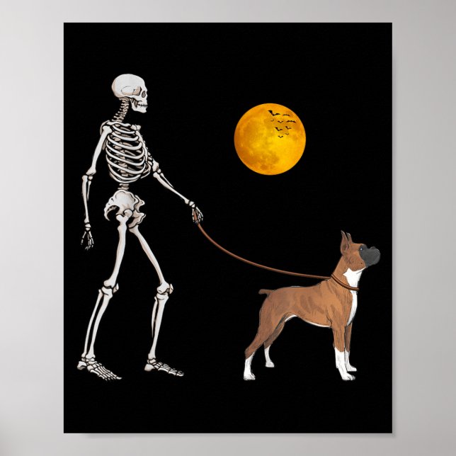 Póster Disfraz de Halloween de perro esqueleto Boxer (Frente)