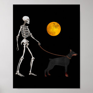 Póster Disfraz de Halloween de perro esqueleto Doberman c