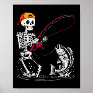 Póster Disfraz de Halloween de pesca de esqueleto diverti