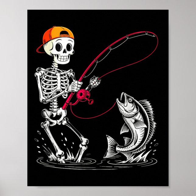Póster Disfraz de Halloween de pesca de esqueleto diverti (Frente)