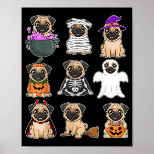 Póster Disfraz de Halloween de Pug Fantasma Espeluznante 
