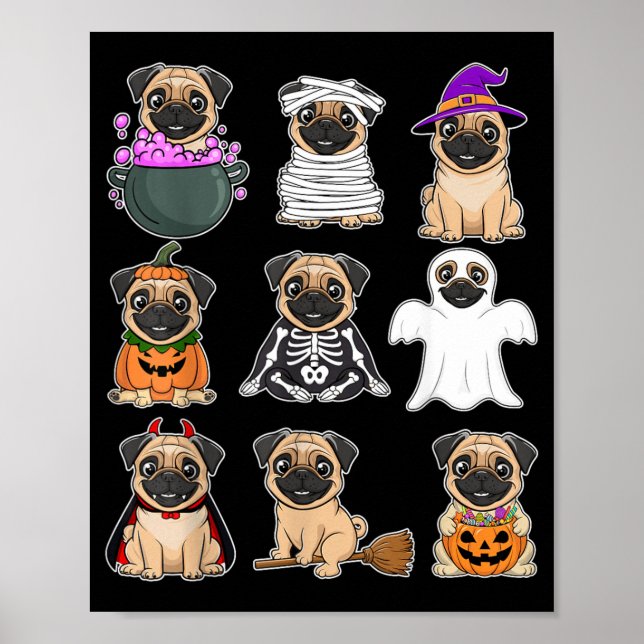Póster Disfraz de Halloween de Pug Fantasma Espeluznante  (Frente)