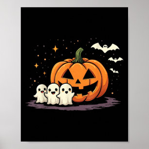 Póster Disfraz de hombre fantasma comiendo calabaza para
