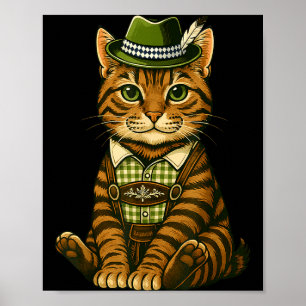 Póster disfraz de lederhosen bávaro de gato atigrado