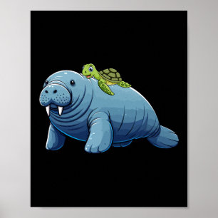 Póster Disfraz de manatí montado en tortuga Amante de ani