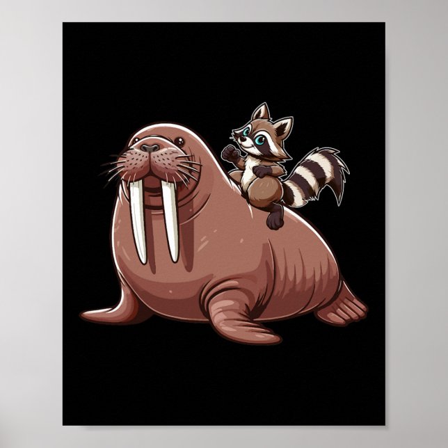 Póster Disfraz de mapache montando una morsa Amante de lo (Frente)