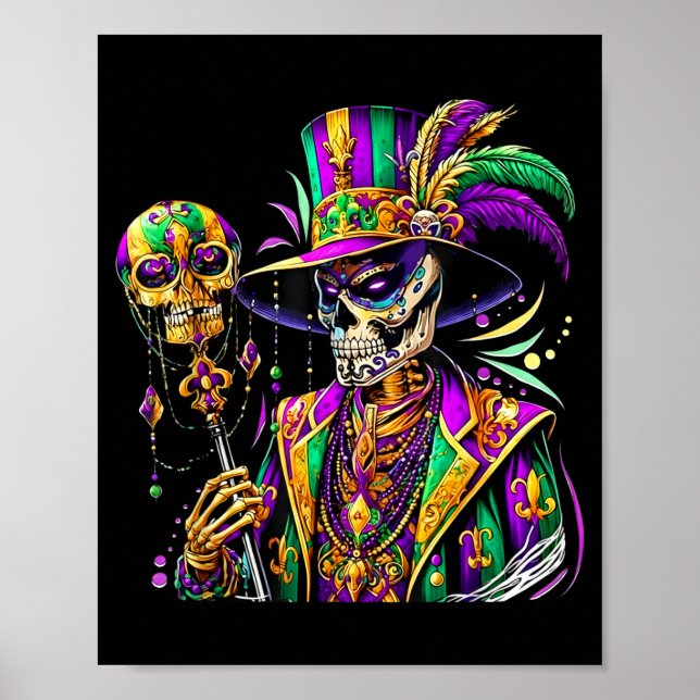 Póster disfraz de Mardi Gras calavera de azúcar carnaval  (Frente)