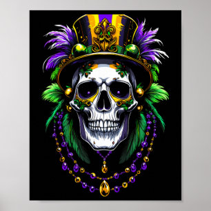 Póster Disfraz de Mardi Gras Calavera de Azúcar Carnaval