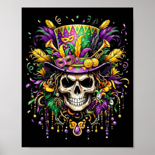 Póster disfraz de Mardi Gras calavera de azúcar carnaval