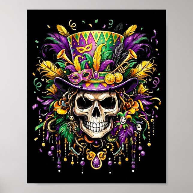 Póster disfraz de Mardi Gras calavera de azúcar carnaval  (Frente)
